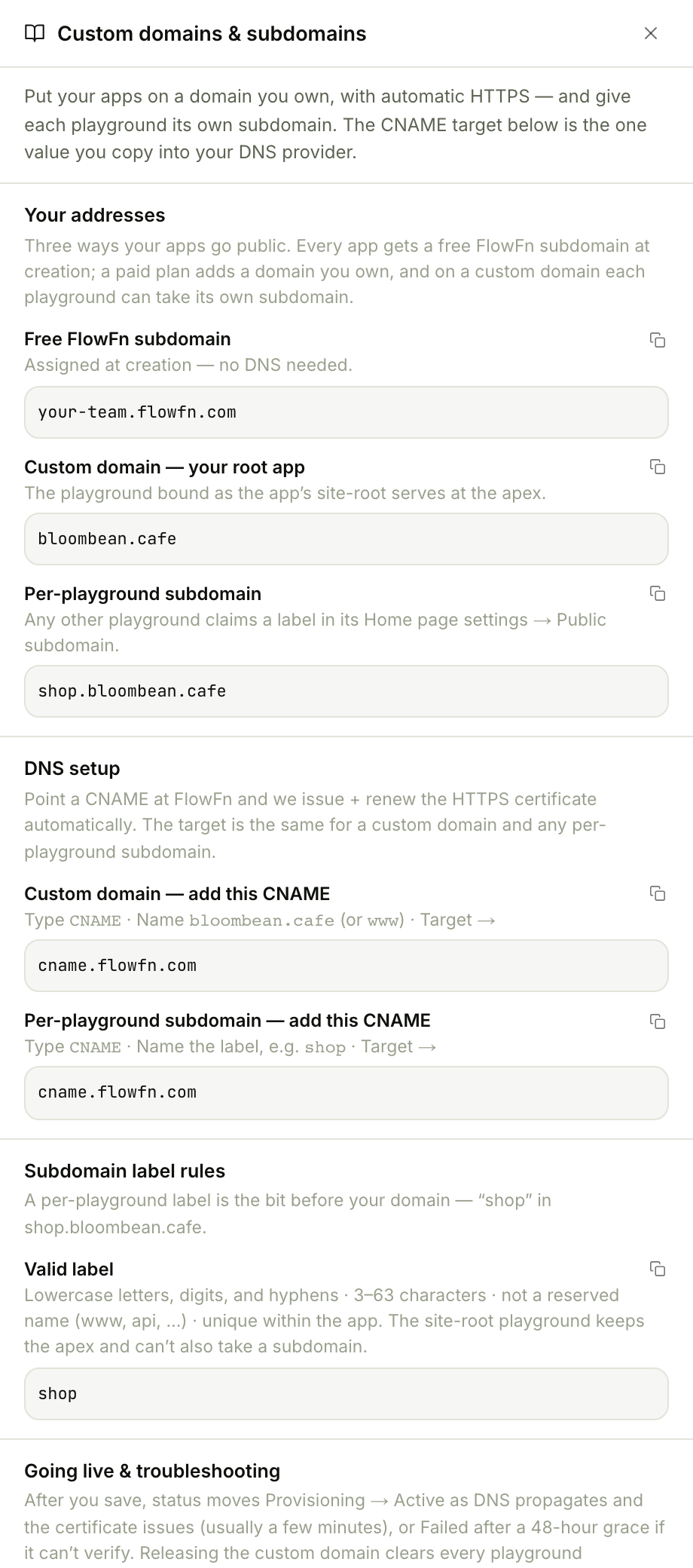 The hosting cheatsheet drawer