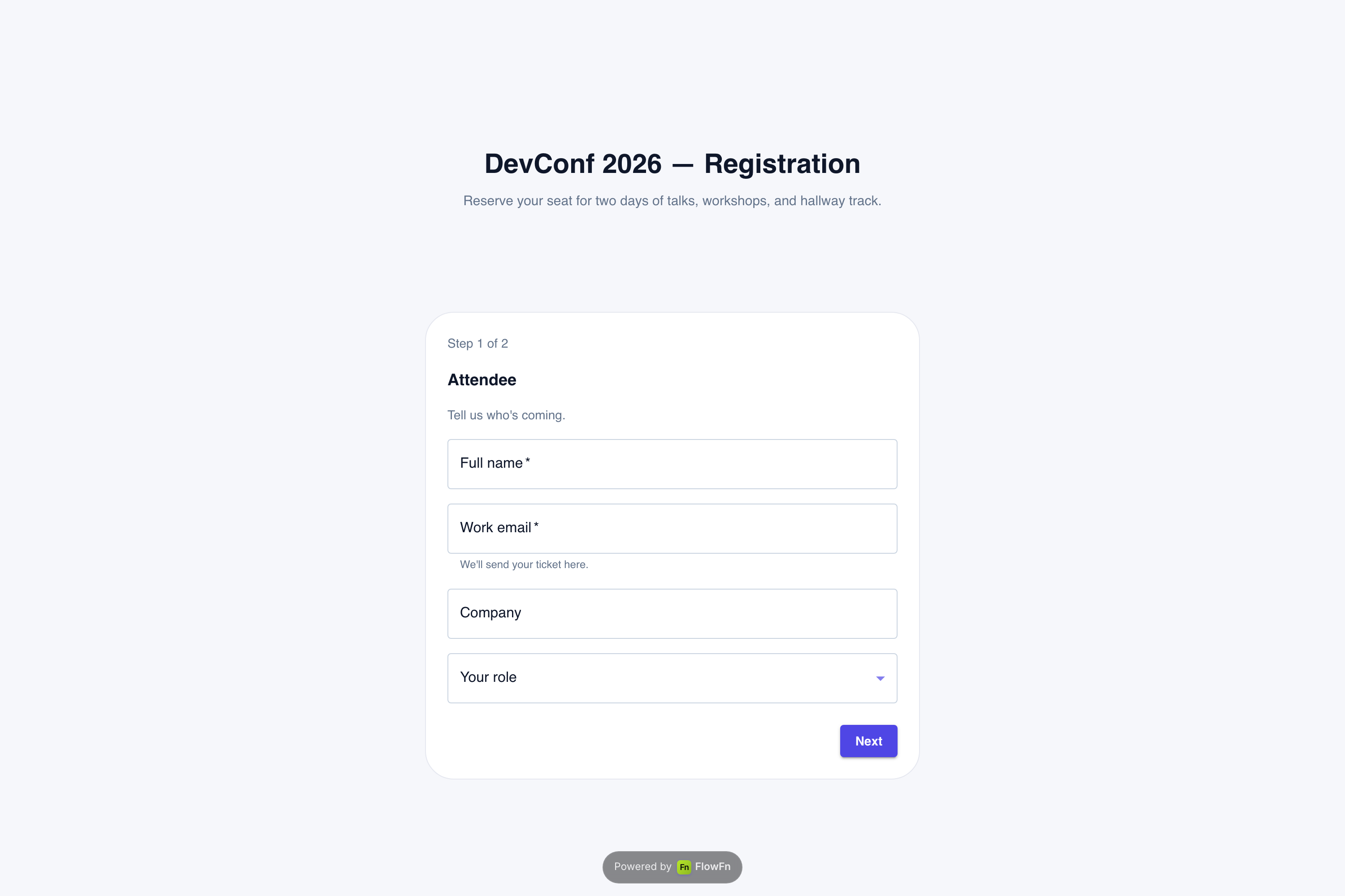 The live DevConf 2026 registration form