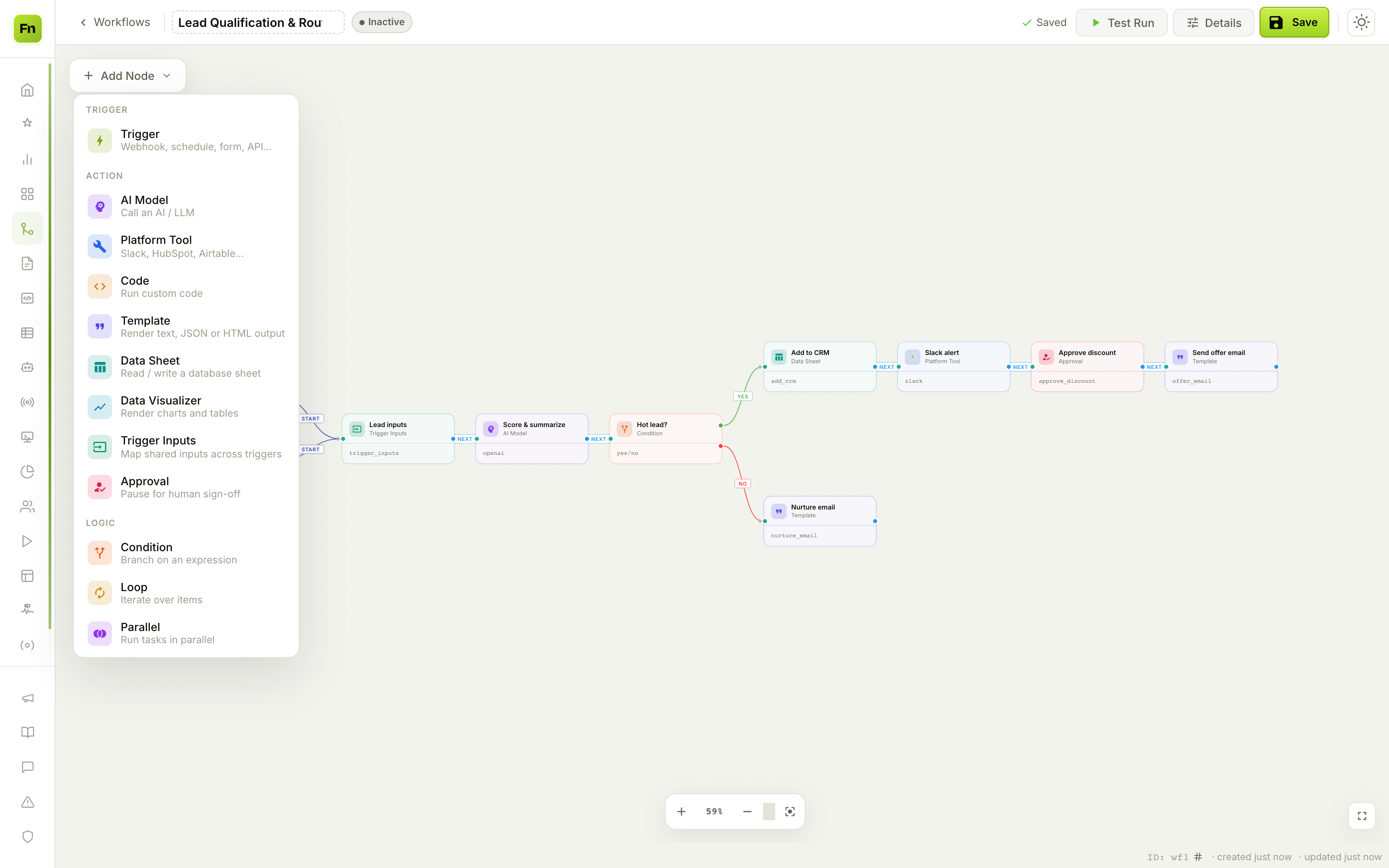 The Add Node palette showing all node types
